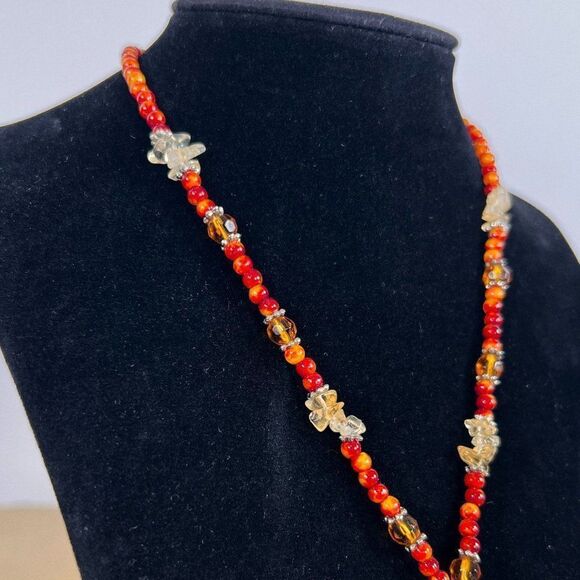 Vintage Y2K Stone Heart Beaded Necklace - Beachy Bohemian Fairycore Jewelry - Picture 5 of 5